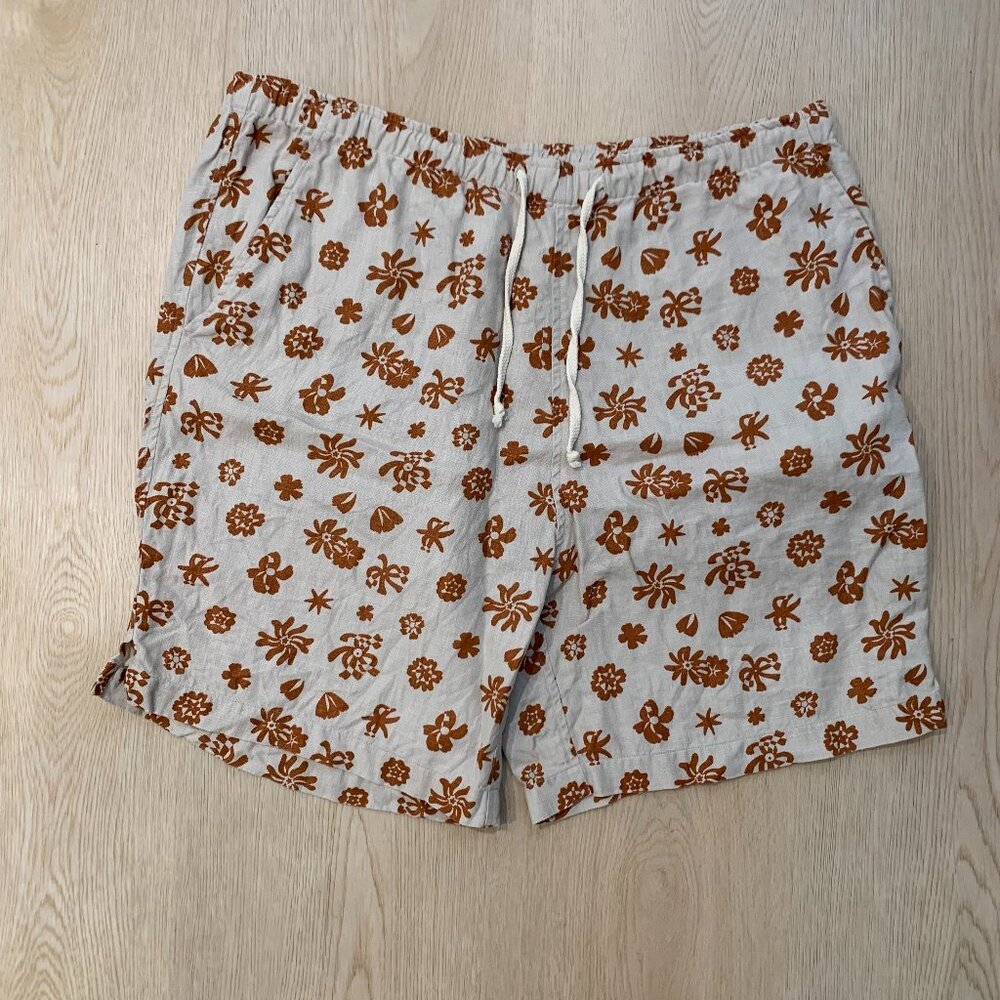 Alex Crane Bo Linen Shorts – Natural With Rust Floral Print (Men’s XL)
